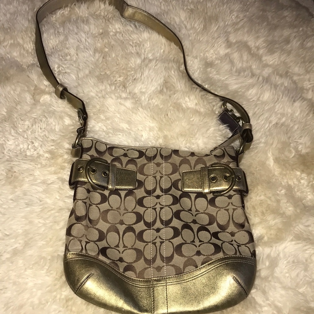 Coach Metallic Bronze & Monogram Crossbody Bag